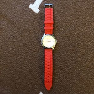 Coach Vermillion Orange & Silver Silicone Band